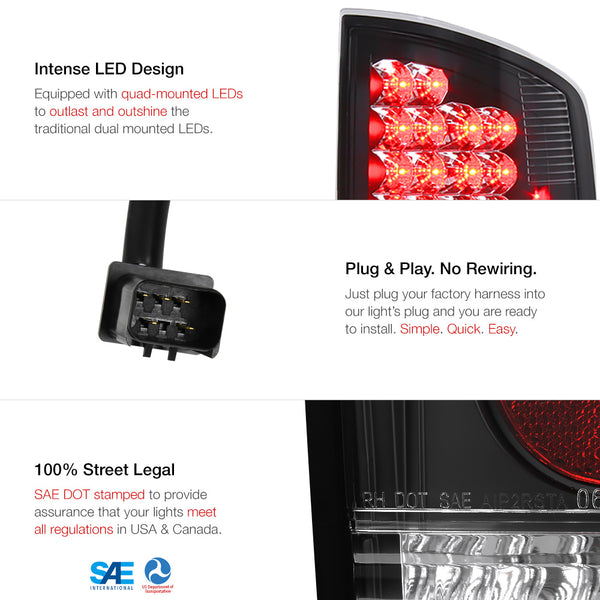 2002-2006 Dodge RAM 1500 Black Tail Light