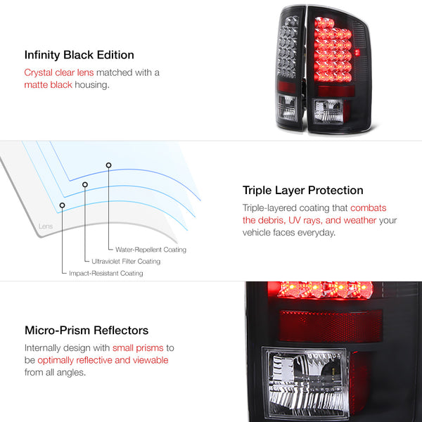 2007-2008 Dodge RAM 1500 Black Tail Light