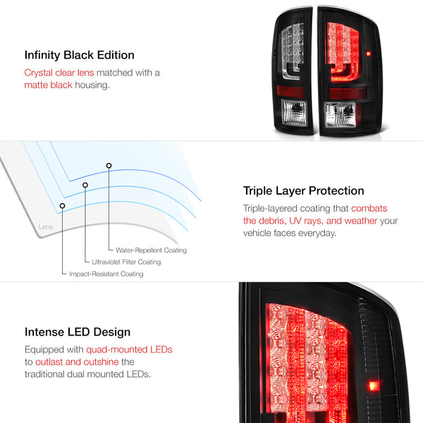 2007-2008 Dodge RAM 1500 Black Tail Light