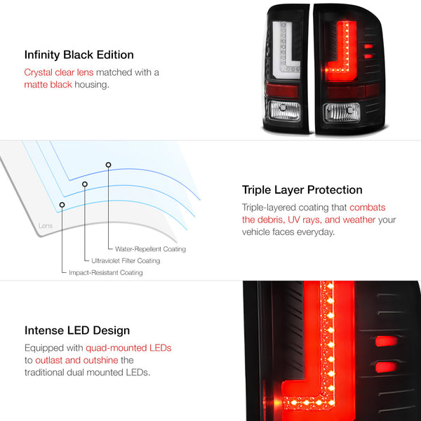 2014-2015 GMC Sierra 1500 Black Tail Light