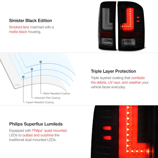 2014-2015 GMC Sierra 1500 Sinister Black Tail Light