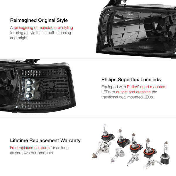 1992-1996 Ford Bronco Smoked Headlight
