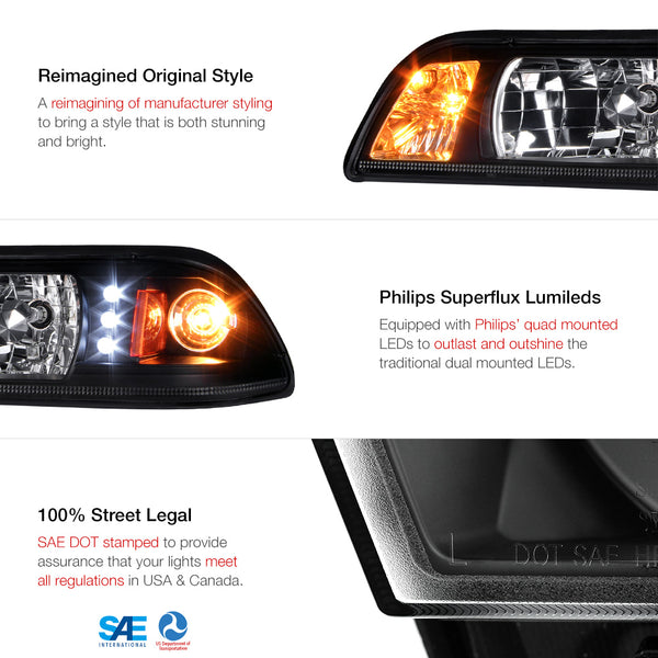 1987-1993 Ford Mustang Black Headlight