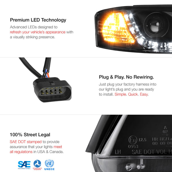 2002-2004 Audi A6 Black Headlight