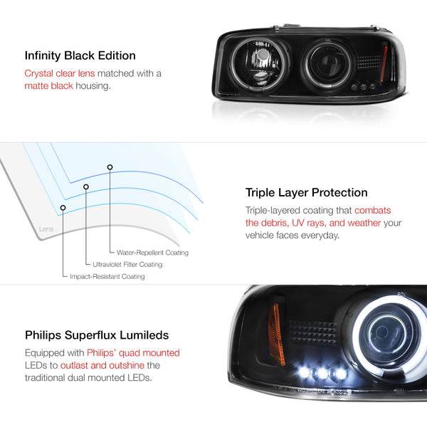 1999-2006 GMC Sierra 1500 | 2500 | 3500 Black Headlight