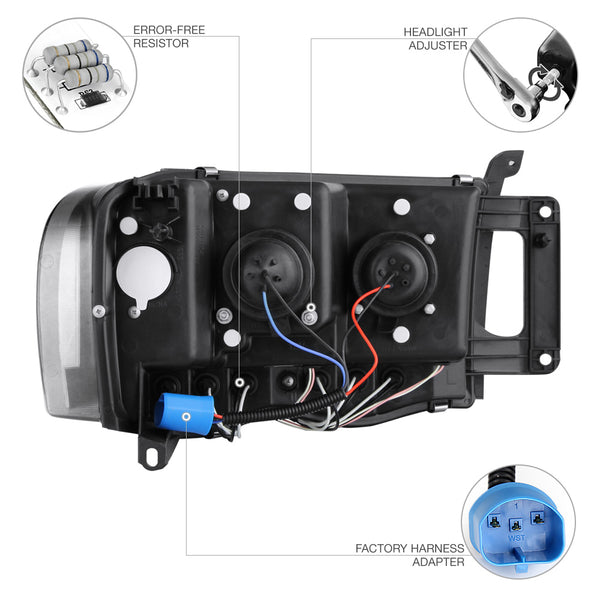 2002-2005 Dodge RAM 1500 Black Headlight