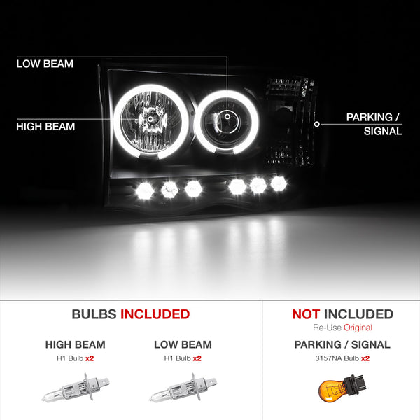 2002-2005 Dodge RAM 1500 Sinister Black Headlight