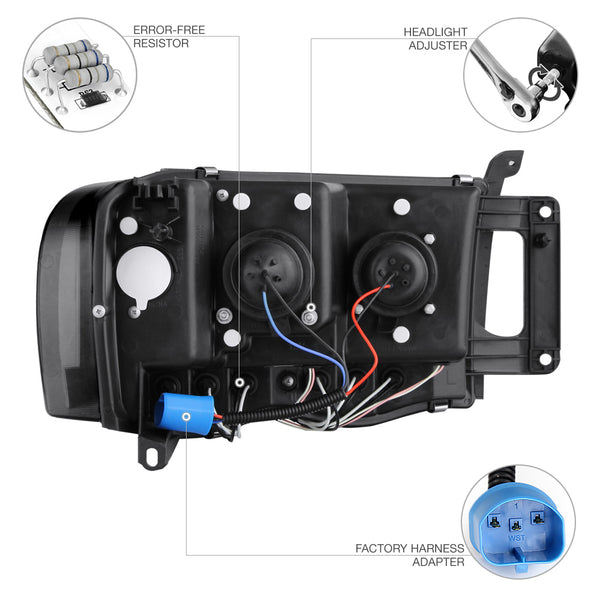 2002-2005 Dodge RAM 1500 Sinister Black Headlight
