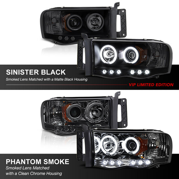 2002-2005 Dodge RAM 1500 Sinister Black Headlight