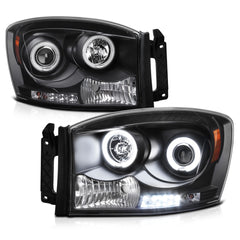 2006-2008 Dodge RAM 1500 Black Headlight