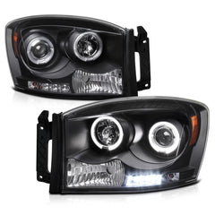 2006-2008 Dodge RAM 1500 Black Headlight