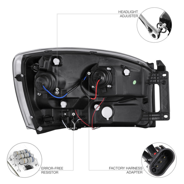 2006-2008 Dodge RAM 1500 Chrome Headlight