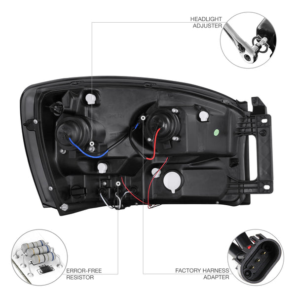 2006-2008 Dodge RAM 1500 Smoked Headlight