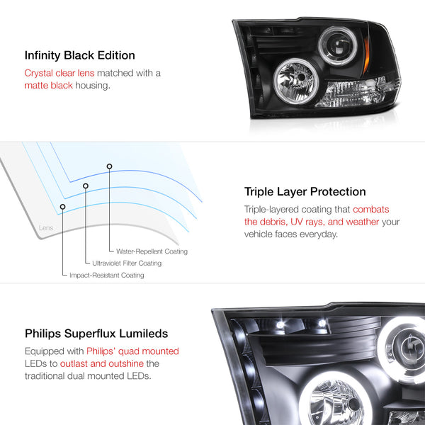 2009-2017 Dodge RAM 1500 Black Headlight