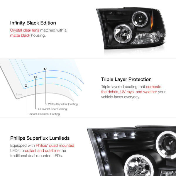 2009-2017 Dodge RAM 1500 Black Headlight