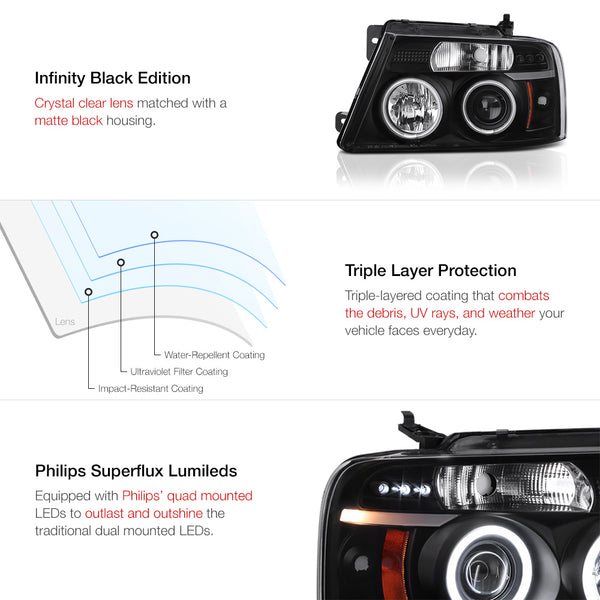 2004-2008 Ford F-150 Black Headlight
