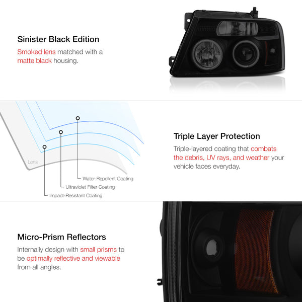 2004-2008 Ford F-150 Sinister Black Headlight