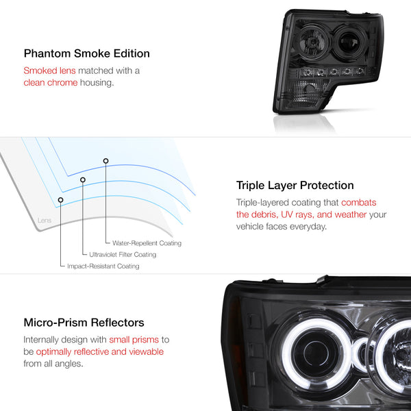 2009-2014 Ford F-150 Smoked Headlight