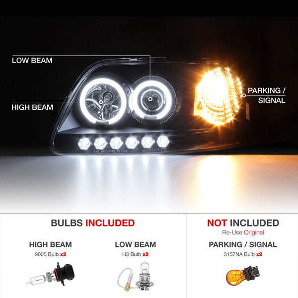1997-2003 Ford F-150 Black Headlight