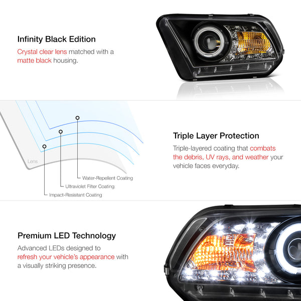 2010-2014 Ford Mustang Black Headlight