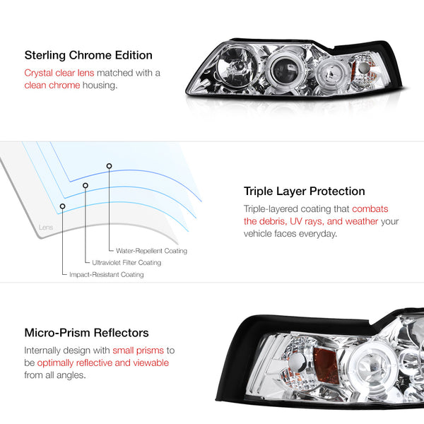 1999-2004 Ford Mustang Chrome Headlight
