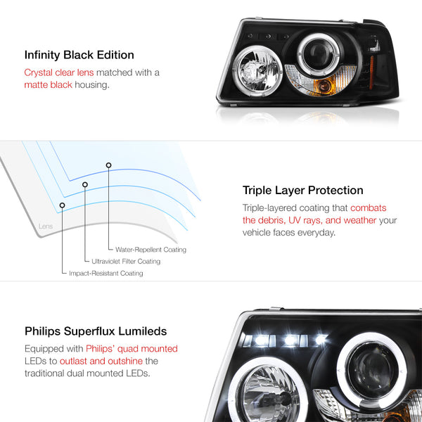 2001-2011 Ford Ranger Black Headlight