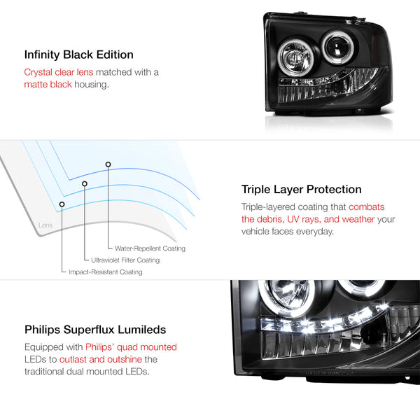 2005-2007 Ford F-250 | F-350 | F-450 | F-550 Superduty Black Headlight