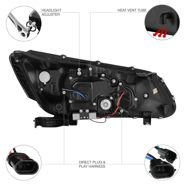 2013-2015 Honda Accord Black Headlight
