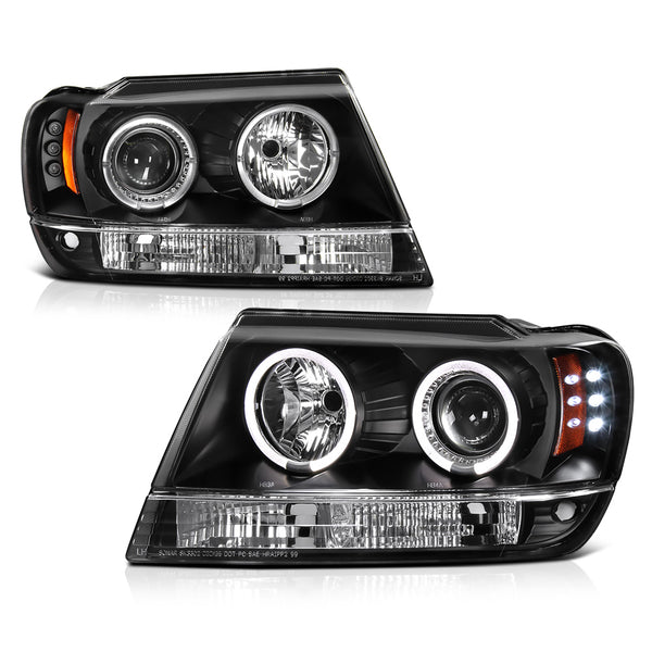 1999-2004 Jeep Grand Cherokee Black Headlight