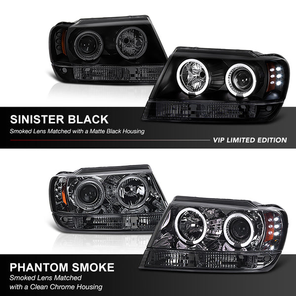 1999-2004 Jeep Grand Cherokee Sinister Black Headlight