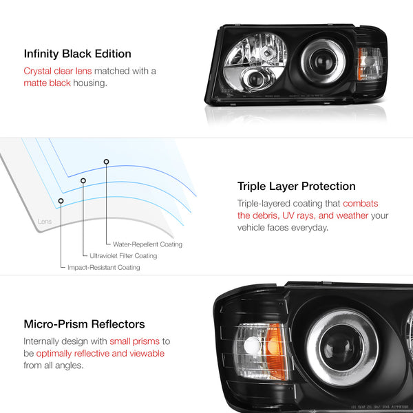 1986-1993 Mercedes-Benz W124 E-Class Black Headlight
