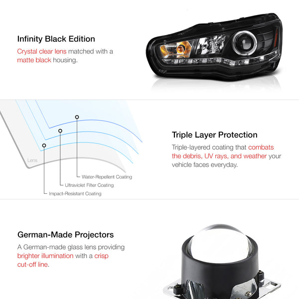 2008-2017 Mitsubishi Lancer Black Headlight