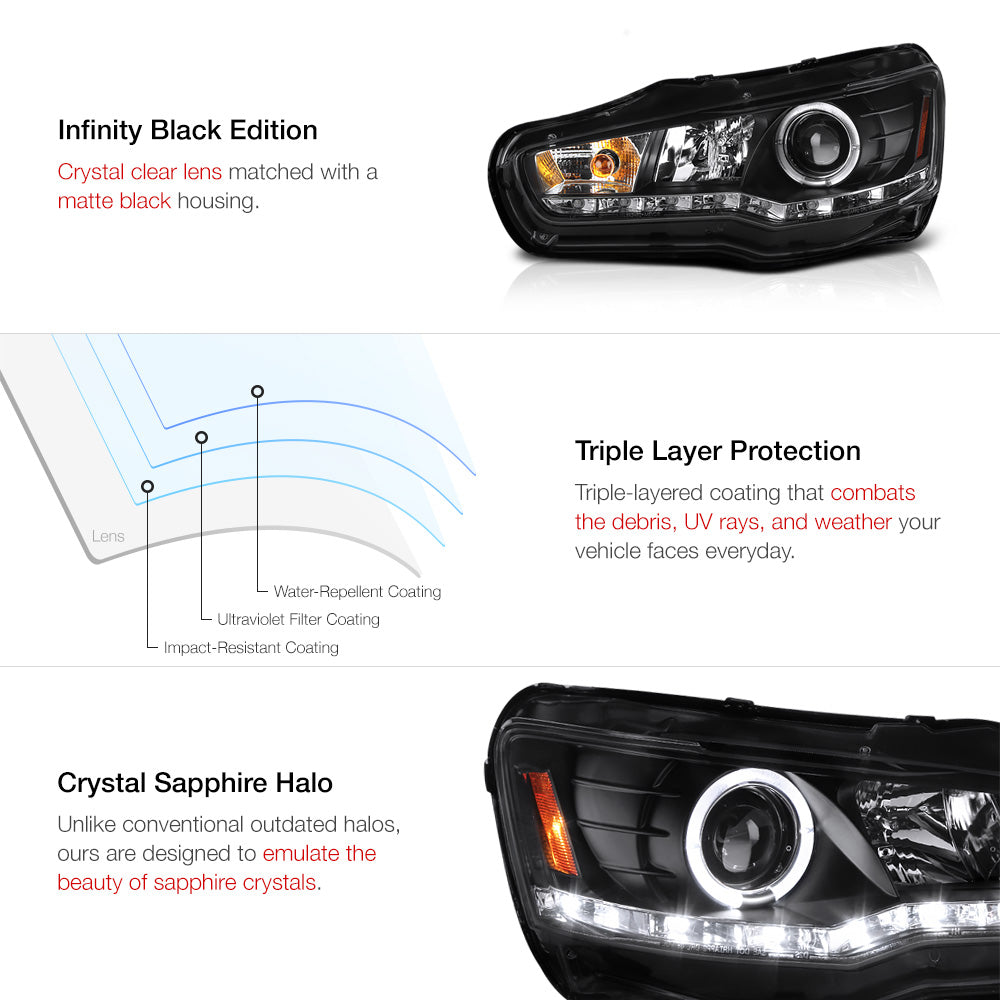 Daytime Running LED Strip] Infinity Black Projector Headlights