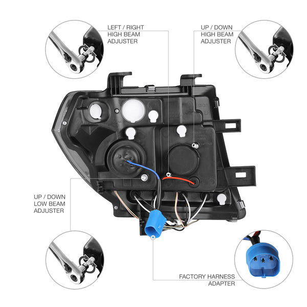 2005-2008 Nissan Frontier Black Headlight
