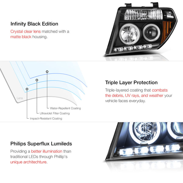 2005-2008 Nissan Frontier Black Headlight