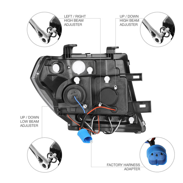 2005-2008 Nissan Frontier Black Headlight