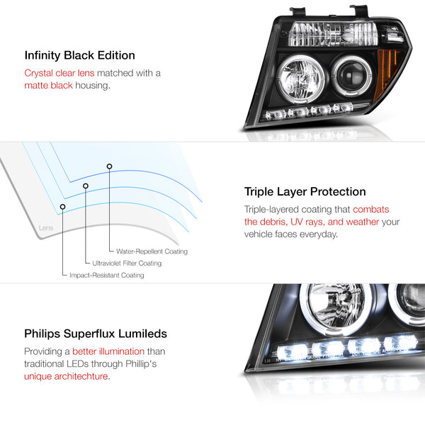 2005-2008 Nissan Frontier Black Headlight