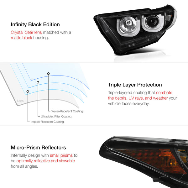 2011-2013 Toyota Highlander Black Headlight