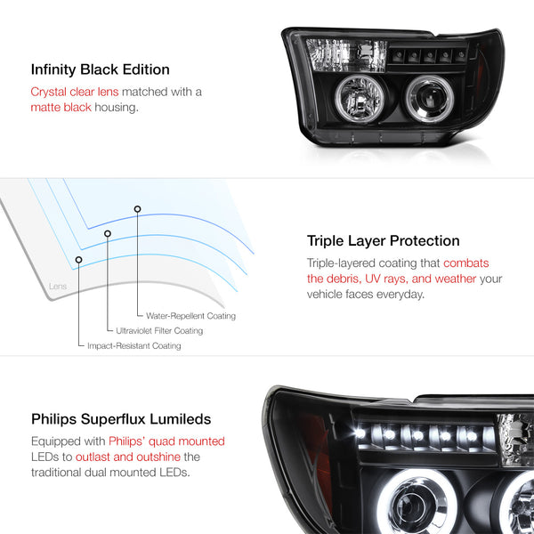 2007-2013 Toyota Tundra Black Headlight