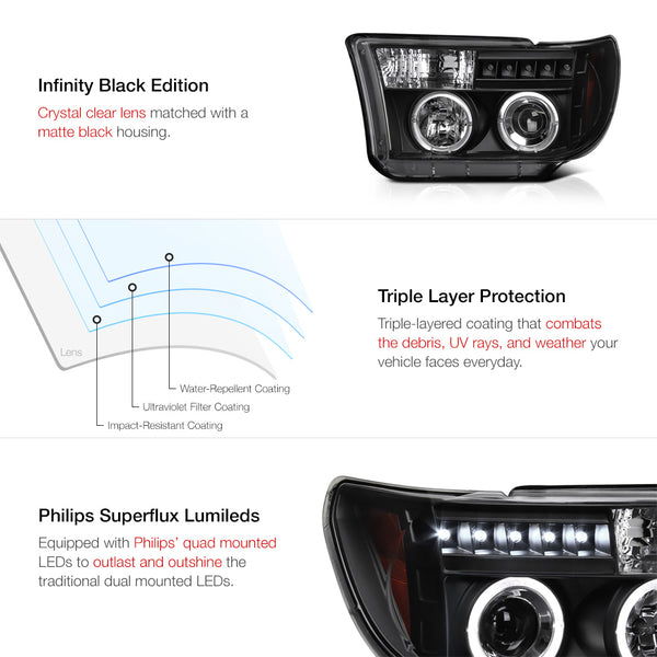 2007-2013 Toyota Tundra Black Headlight