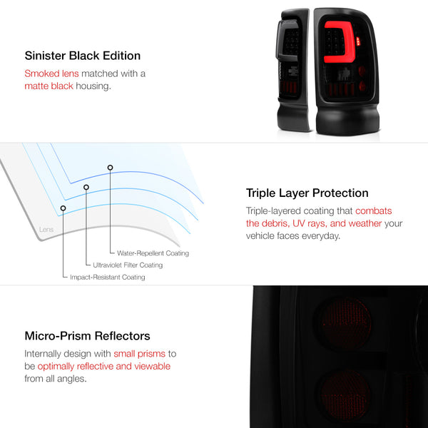 1994-2001 Dodge RAM 1500 Sinister Black Tail Light
