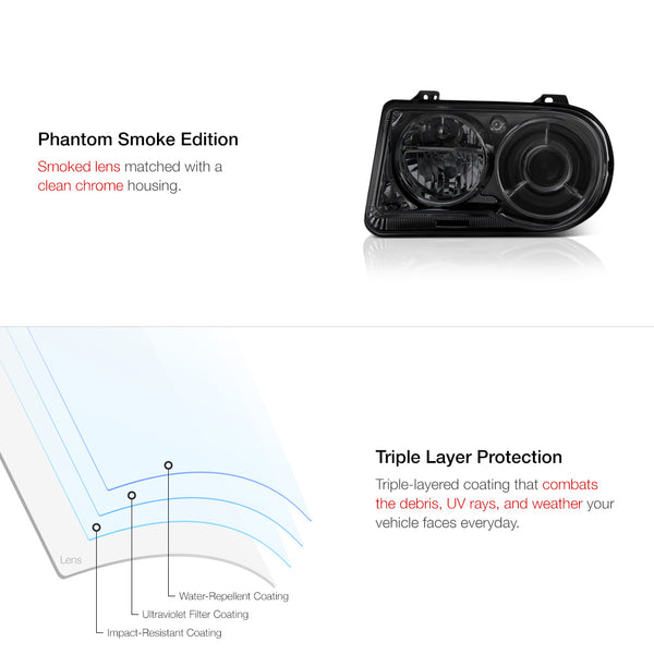 2005-2010 Chrysler 300C Smoked Headlight