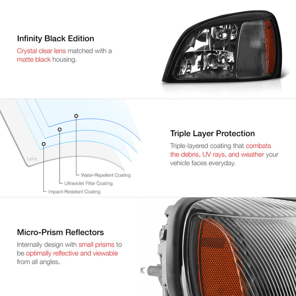 2000-2005 Cadillac Deville Black Headlight