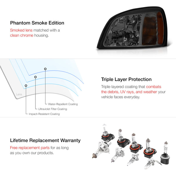 2000-2005 Cadillac Deville Smoked Headlight