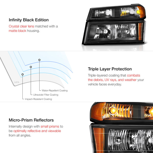 2004-2012 Chevrolet Colorado Black Headlight