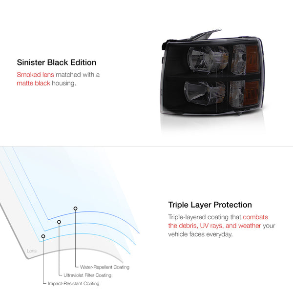 2007-2013 Chevrolet Silverado 1500 Sinister Black Headlight
