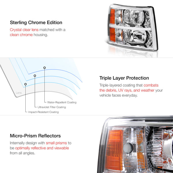 2007-2013 Chevrolet Silverado 1500 Chrome Headlight