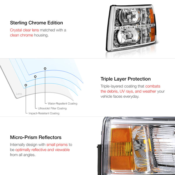 2007-2013 Chevrolet Silverado 1500 Chrome Headlight