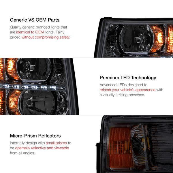 2007-2013 Chevrolet Silverado 1500 Smoked Headlight