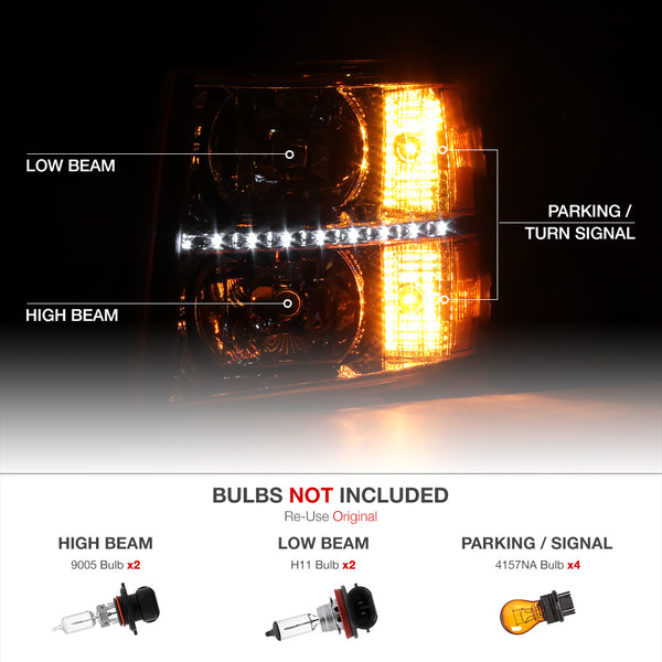 2007-2013 Chevrolet Silverado 1500 Smoked Headlight